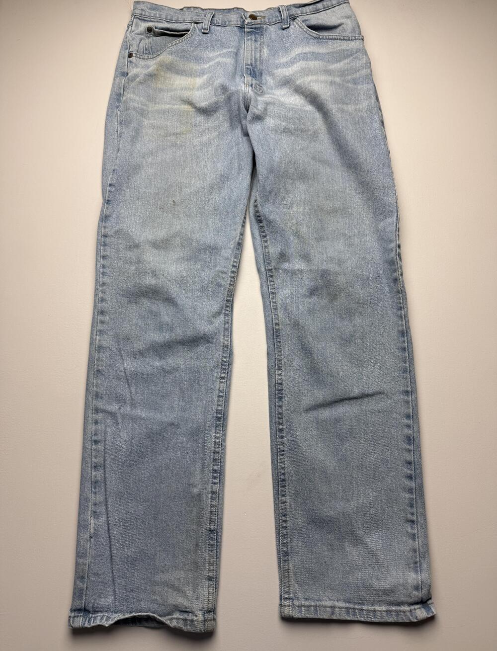 Wrangler Jeans Mens 34x34 Blue Light Wash Denim Straight Stretch 1097FXVVB